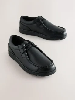 Outlet Next Black Wide Fit (G) Leather Lace Up School Shoes