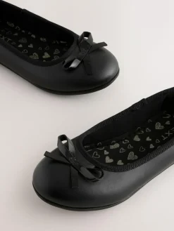 Next Wide Fit (G) Leather Ballerina School Shoes Black