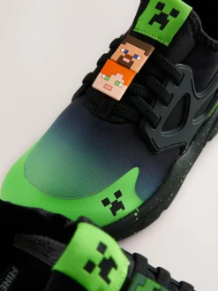 Next Black Wide Fit (G) Minecraft Elastic Lace Trainers^BOY Sneakers