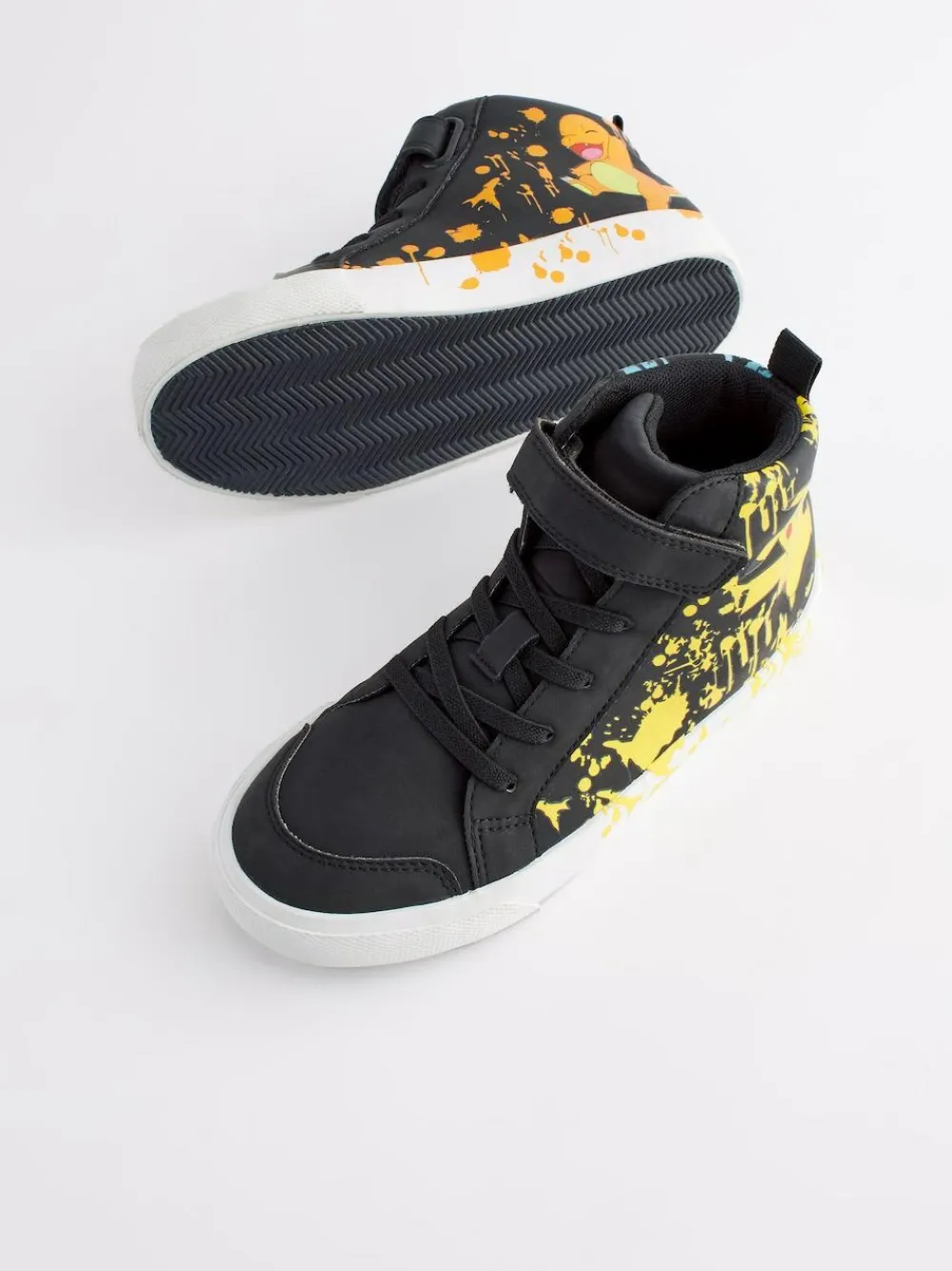 Next Black Wide Fit (G) Pokemon Elastic Lace High Top Trainers