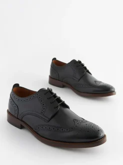 Discount Next Wide Fit Leather Contrast Sole Brogue Shoes Black