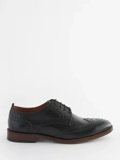 Discount Next Wide Fit Leather Contrast Sole Brogue Shoes Black