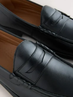 Next Wide Fit Leather Penny Loafers Black