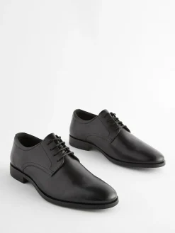 New Next Wide Fit Leather Plain Derby Shoes Black