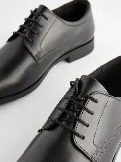 New Next Wide Fit Leather Plain Derby Shoes Black