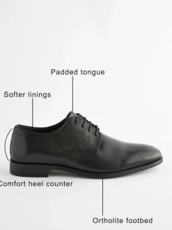 New Next Wide Fit Leather Plain Derby Shoes Black