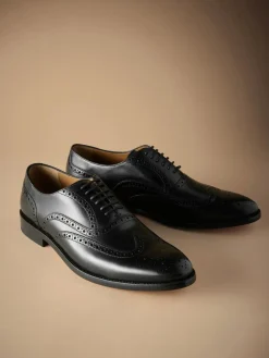 Next Wide Fit Signature Italian Leather Wingcap Brogue Shoes^ Shoes