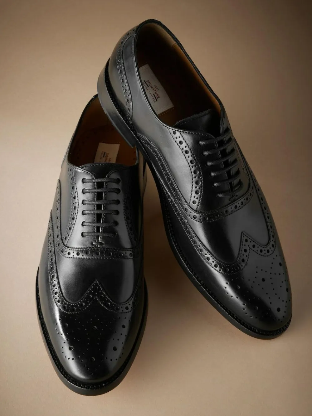 Next Wide Fit Signature Italian Leather Wingcap Brogue Shoes^ Shoes