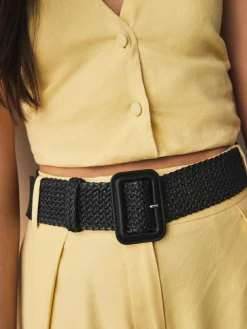 Next Black Wide Raffia Effect Belt^Women Belts