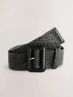 Next Black Wide Raffia Effect Belt^Women Belts