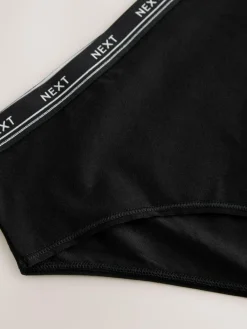 Hot Next Black with Black Logo High Rise High Leg Cotton Logo Knickers 4 Pack