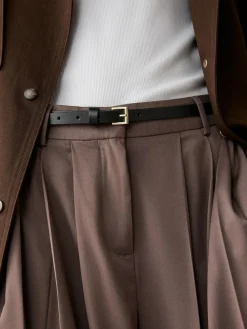 Next Black with Gold Skinny Leather Belt^Women Belts