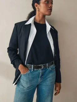 Next Black with Silver Regular Leather Belt^Women Belts