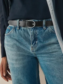 Next Black with Silver Regular Leather Belt^Women Belts