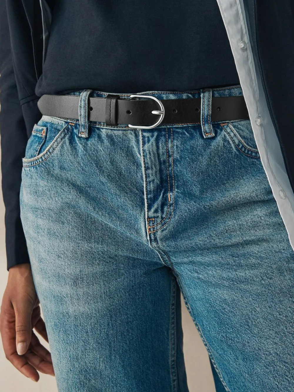 Next Black with Silver Regular Leather Belt^Women Belts