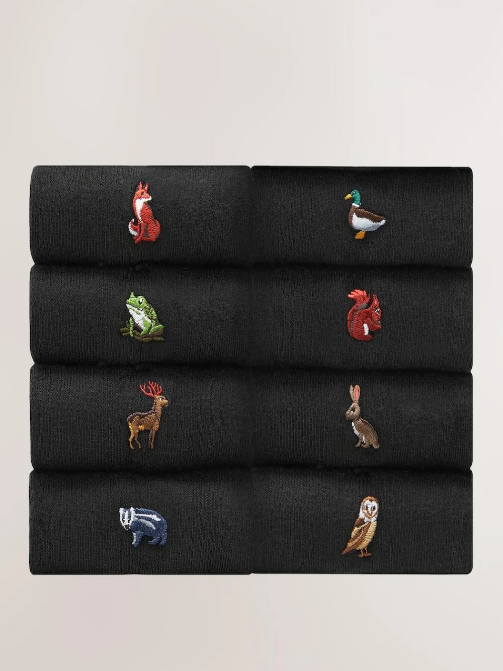 Clearance Next Fun Embroidered Socks 8 Pack Black Woodland