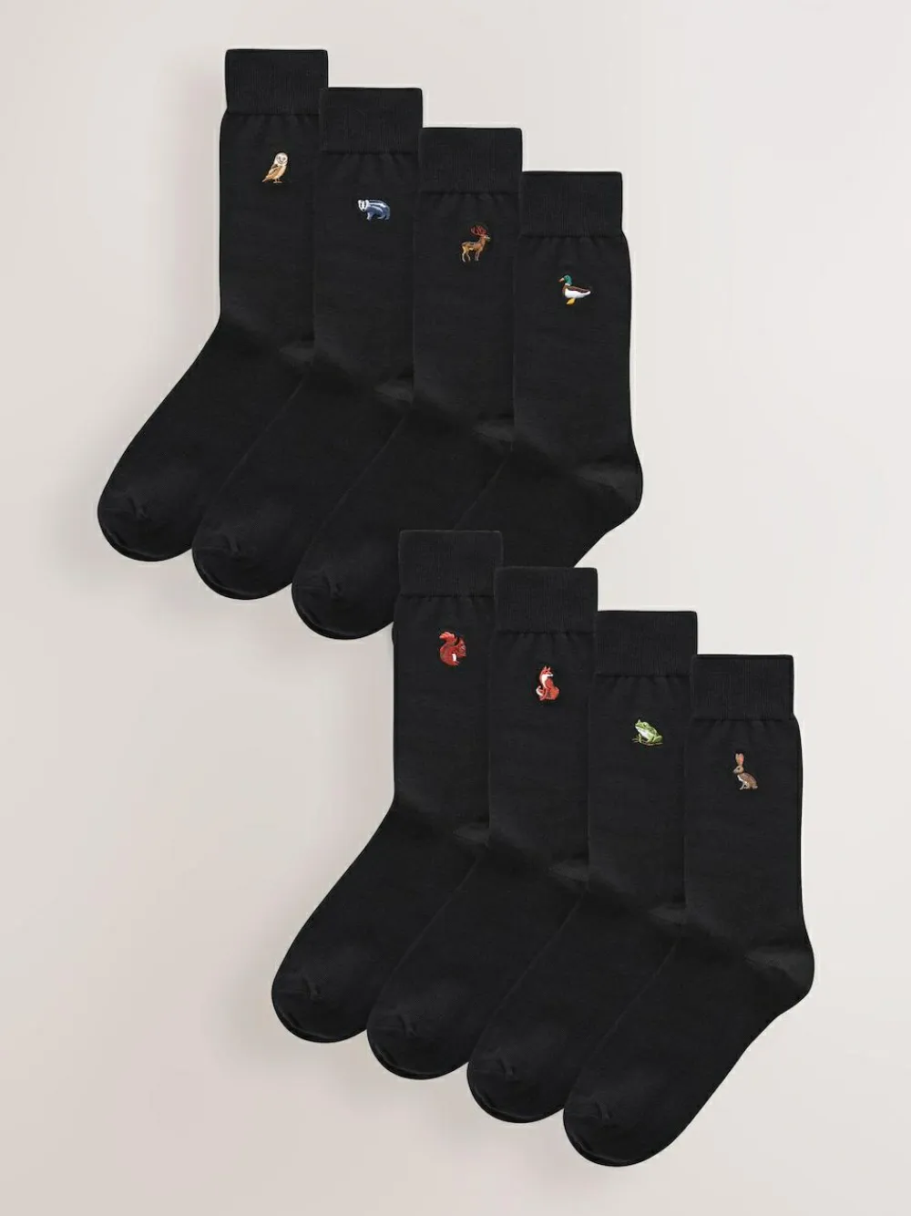 Clearance Next Fun Embroidered Socks 8 Pack Black Woodland