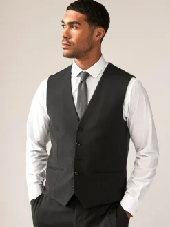 Next Black Wool Blend Motion Flex Suit Waistcoat