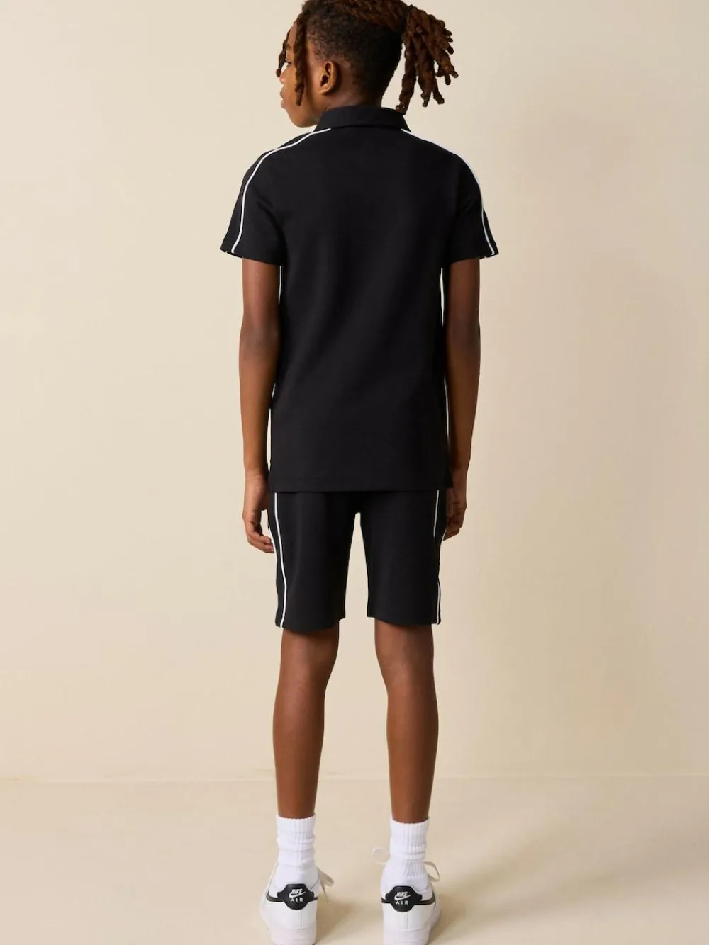 New Next Black Zip Neck Polo Shirt and Shorts Set (3-16yrs)