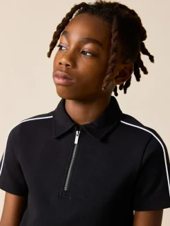 New Next Black Zip Neck Polo Shirt and Shorts Set (3-16yrs)