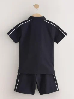 New Next Black Zip Neck Polo Shirt and Shorts Set (3-16yrs)
