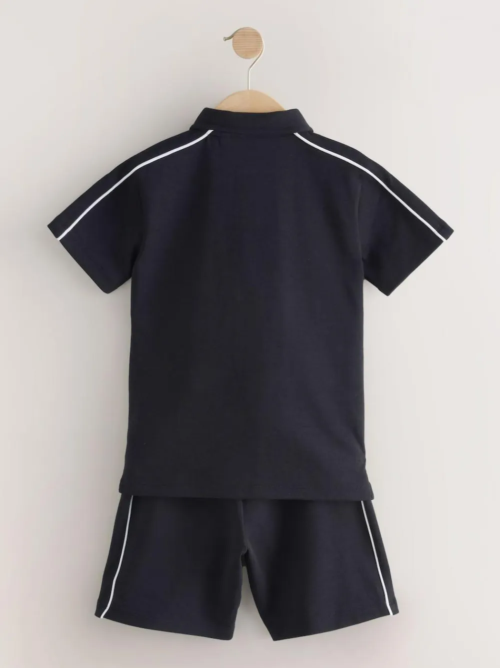 New Next Black Zip Neck Polo Shirt and Shorts Set (3-16yrs)