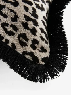 Next Black/Animal 50 x 30cm Velvet Faux Leopard Print Fringe Cushion^ Cushions & Throws