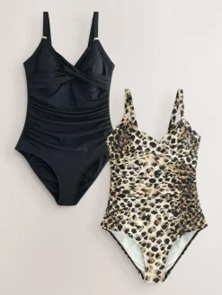 Hot Next Black/Animal Tummy Control Swimsuits 2 Pack