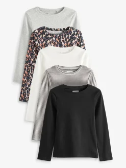 Next Ribbed Long Sleeve Tops 5 Pack (3-16yrs)^ Nightwear|Tops