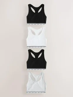 Next Black/Black/Grey/White Ultimate Comfort Cotton Logo Crop Bras 4 Pack^Women Bras