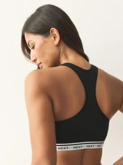 Next Black/Black/Grey/White Ultimate Comfort Cotton Logo Crop Bras 4 Pack^Women Bras