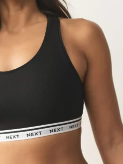 Next Black/Black/Grey/White Ultimate Comfort Cotton Logo Crop Bras 4 Pack^Women Bras