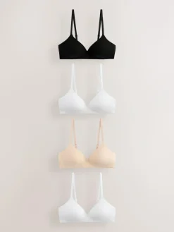 Clearance Next Black/Black/White/Praline Nude Pad Non Wire Cotton Bras 4 Pack