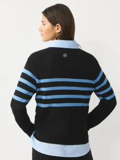 Next Black/Blue Floral Stripe Soft Touch Crew Neck Cotton Rich Jumper^Women Nightwear|Knitwear