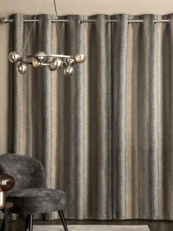 Next Black/Bronze Gold Metallic Stripe Eyelet Lined Curtains^ Curtains & Blinds