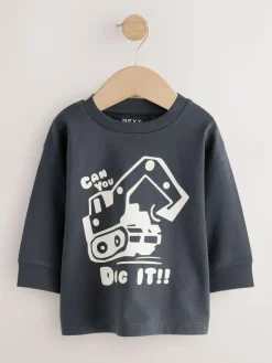 Next Black/Brown Digger Long Sleeve Graphic Print T-Shirts 3 Pack (3mths-7yrs)^BOY Baby Boys|Baby Boys