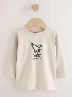 Next Black/Brown Digger Long Sleeve Graphic Print T-Shirts 3 Pack (3mths-7yrs)^BOY Baby Boys|Baby Boys