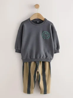 Next Black/Brown Single Sweatshirt And Stripe Joggers Set (3mths-7yrs)^BOY Sets & Co-Ords|Sets & Co-Ords