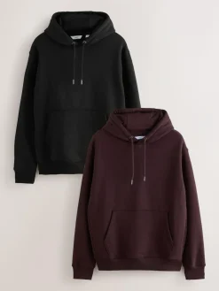 Best Next Cotton Rich Jersey Overhead Hoodies 2 Pack Black/Burgandy Red