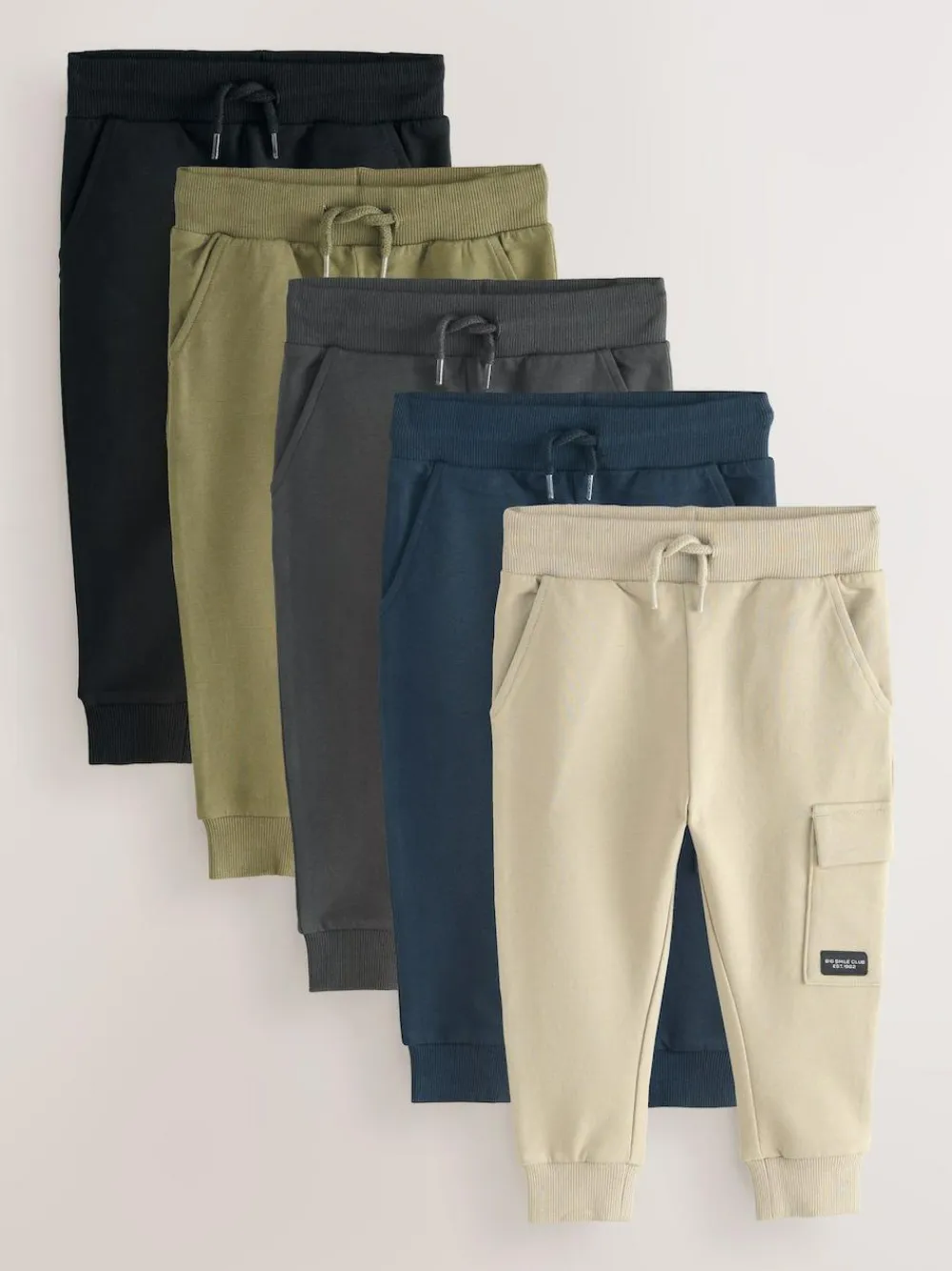 Sale Next Skinny Fit Joggers 5 Pack (3mths-7yrs) Black/Charcoal Grey/ Stone/Khaki Green