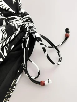 Sale Next Black/Cream Palm Bandeau Ruched Leg Tummy Control Shaping Swimsuit