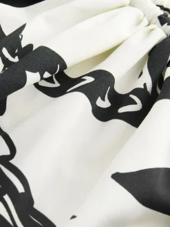 Next Black/Cream Palm Ruched Side Tummy Shaping Control Swimsuit^Women Swimwear