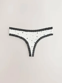 Next Black/Cream Thong Cotton Lace Knickers 4 Pack^Women All Lingerie|Panties