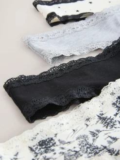 Next Black/Cream Thong Cotton Lace Knickers 4 Pack^Women All Lingerie|Panties