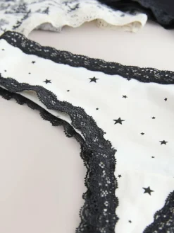 Next Black/Cream Thong Cotton Lace Knickers 4 Pack^Women All Lingerie|Panties