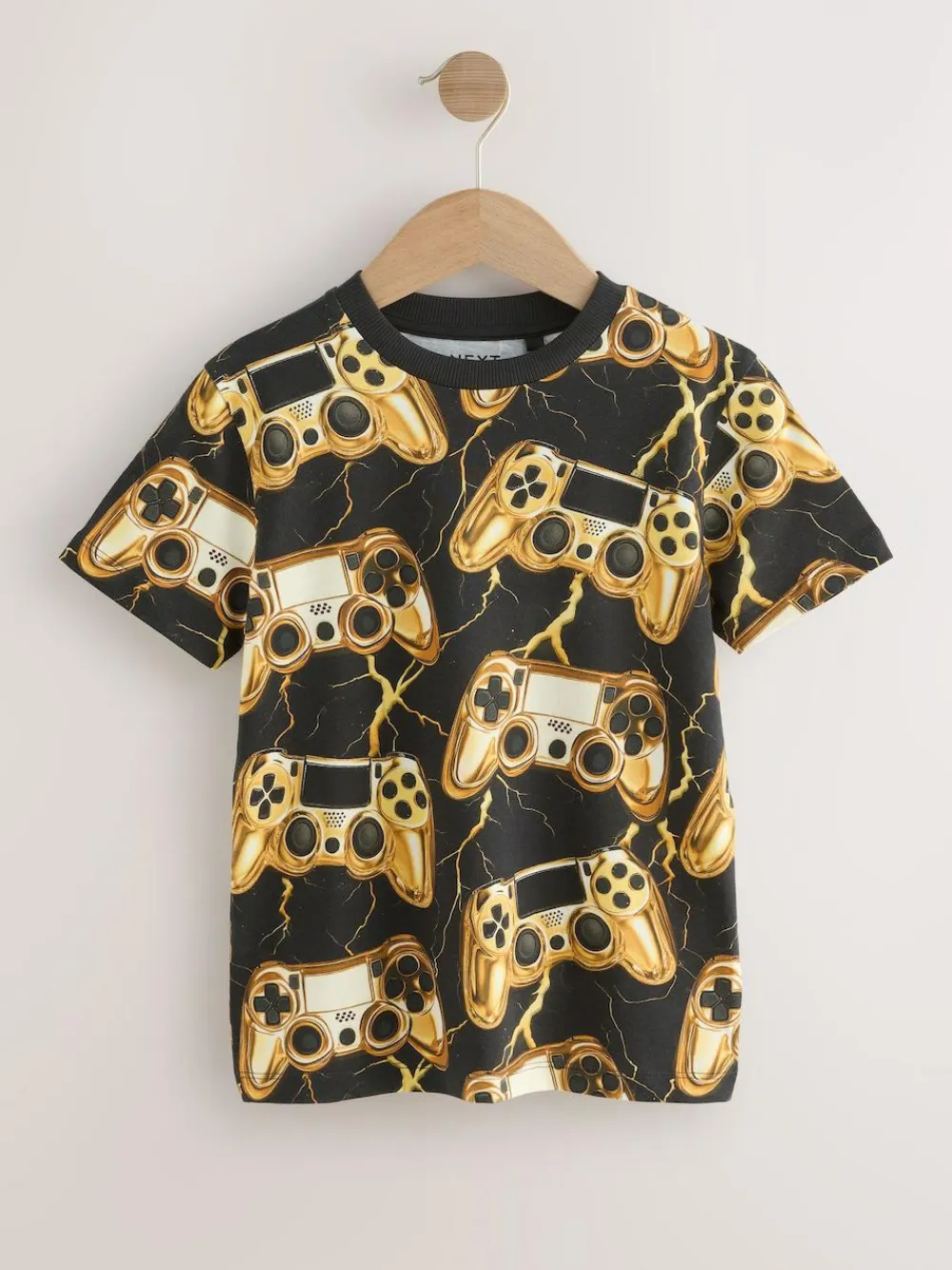 Online Next Black/Gold Controller Regular Fit Short Sleeve All-Over Print T-Shirt (3-16yrs)