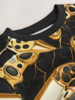 Online Next Black/Gold Controller Regular Fit Short Sleeve All-Over Print T-Shirt (3-16yrs)