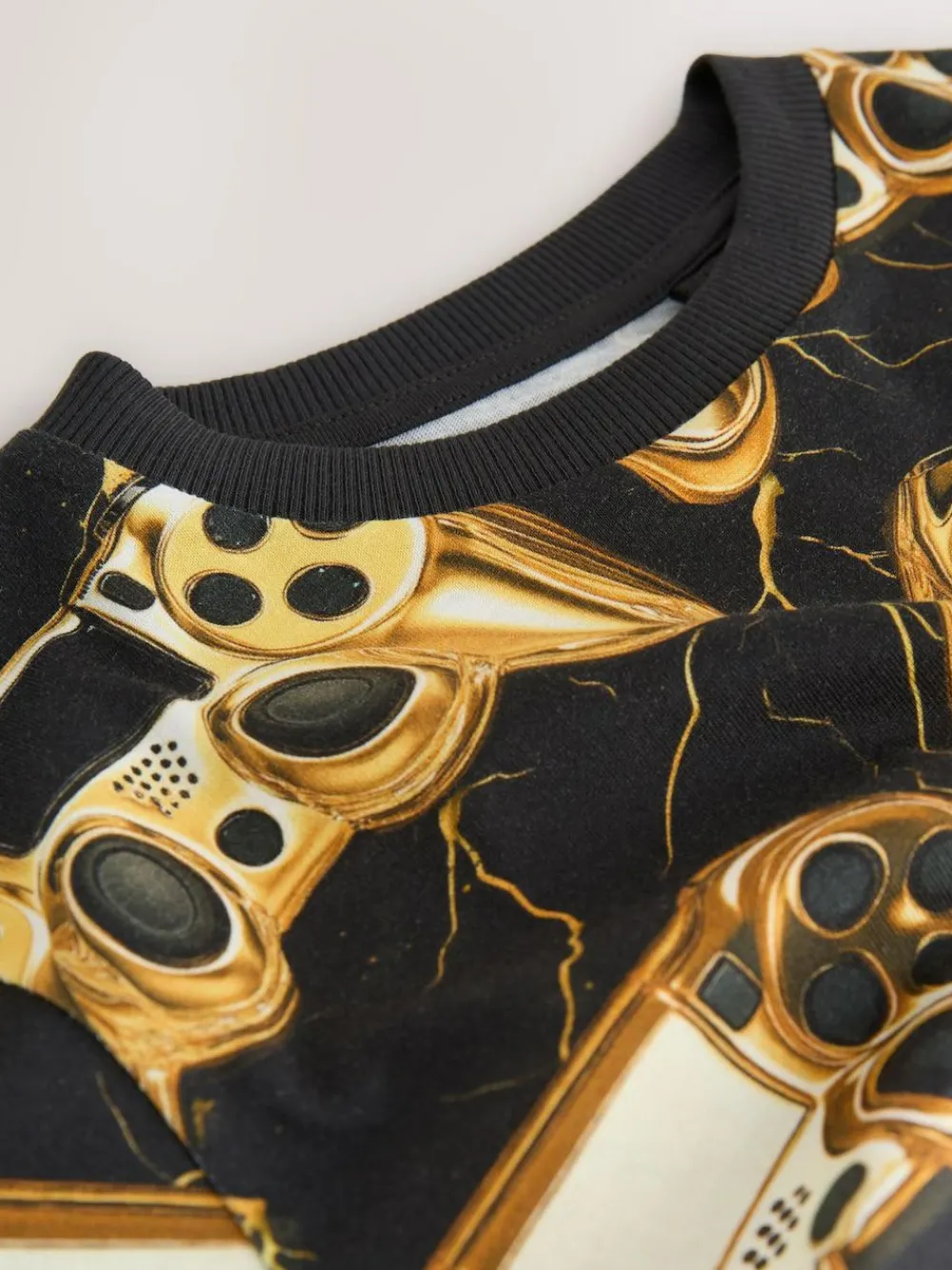Online Next Black/Gold Controller Regular Fit Short Sleeve All-Over Print T-Shirt (3-16yrs)