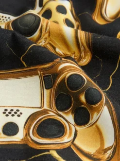 Online Next Black/Gold Controller Regular Fit Short Sleeve All-Over Print T-Shirt (3-16yrs)