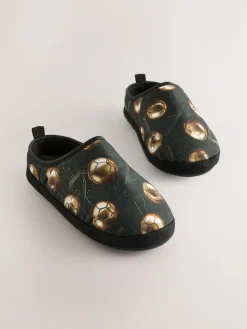 Online Next Black/Gold Football Warm Lined Slipper Mules